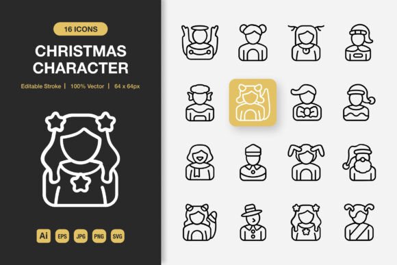 Christmas Character Outline Icons