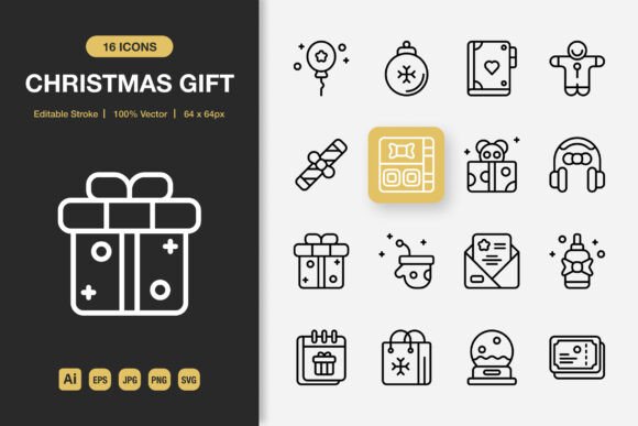 Christmas Gift Outline Icons: Graphics and Icons for Creative Design
