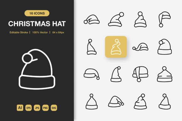Christmas Hat Outline Icons Graphics