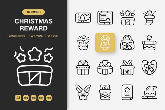 Christmas Reward Outline Icons: Graphics and Icons for Local Branding