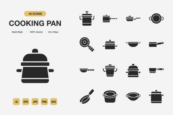 Cooking Pan Solid Icons for Crafters