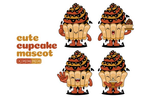 Cute Capcake Mascot Vector Pack 04: Graphics & Illustrations for Handmade Creators