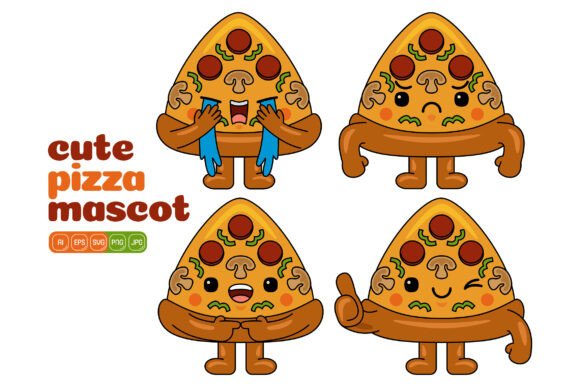 Cute Pizza Mascot Vector Pack 03: Graphics & Illustrations for Crafters