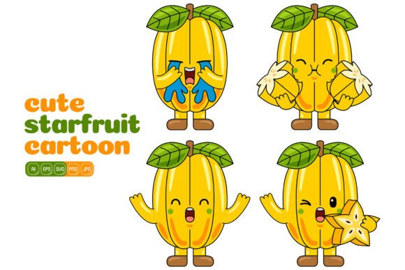 Cute Starfruit Mascot Vector Pack 04: Graphics for Branding