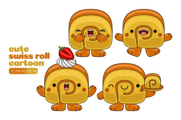 Cute Swiss Roll Mascot Vector Pack 04