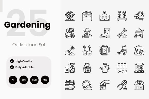 Gardening Outline Icon Pack: Graphics and Icons for Branding
