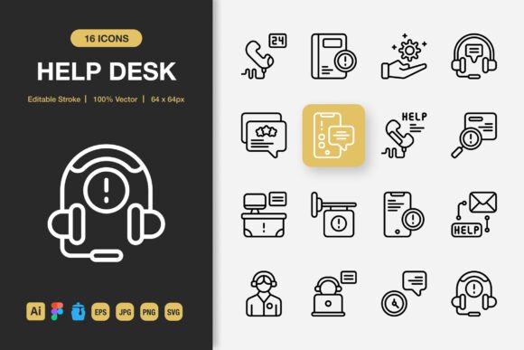 Help Desk Outline Icons: Graphics and Icons for Digital Sellers