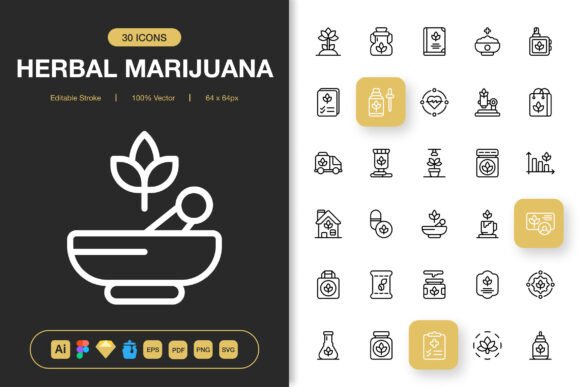 Herbal Marijuana Icons: Graphics and Icons for Creative Design
