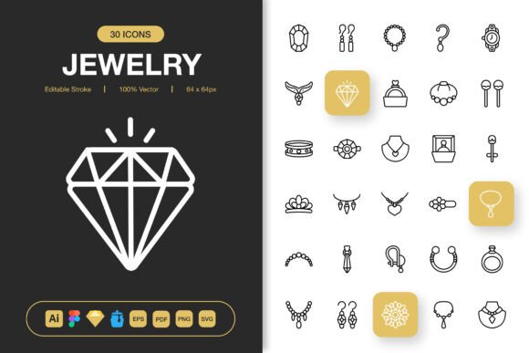 Jewelry Outline Icons: Graphics and Icons for Digital Sellers