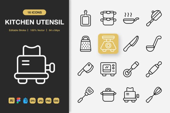 Kitchen Utensil Outline Icons: Graphics and Icons for Modern Design