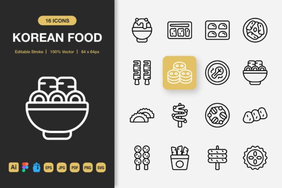 Korean Food Outline Icons: Graphics and Icons for Real Publishing