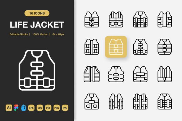 Life Jacket Outline Icons Graphics
