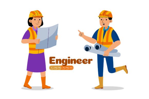 Man and Woman Construction Engineer Graphics & Illustrations