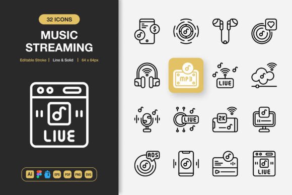 Music Streaming Icons for Creative Crafts