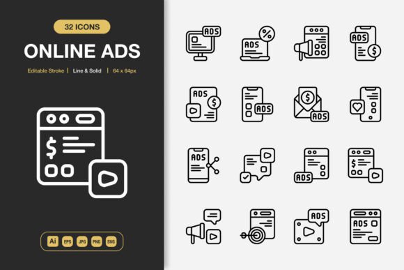 Online Ads Icons: Graphics for Modern Design