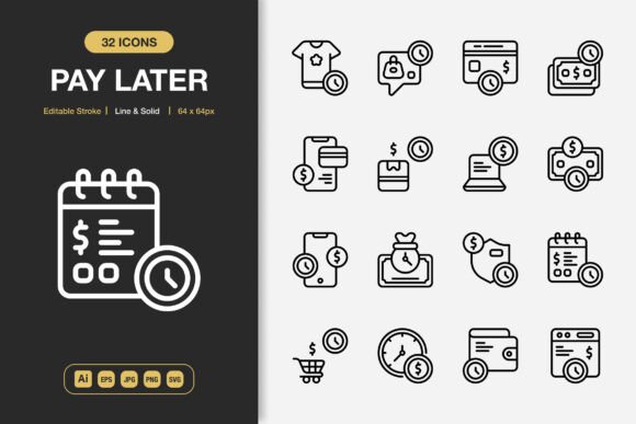 Pay Later Icons: Graphics and Icons for Digital Sellers