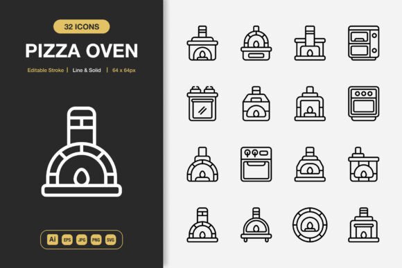 Pizza Oven Icons: Graphics for Creative Sellers