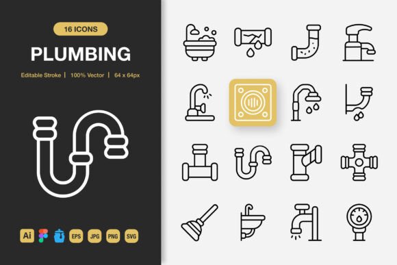 Plumbing Outline Icons Graphics