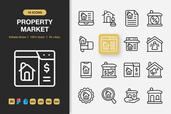 Property Market Outline Icons: Graphics and Icons for Modern Design
