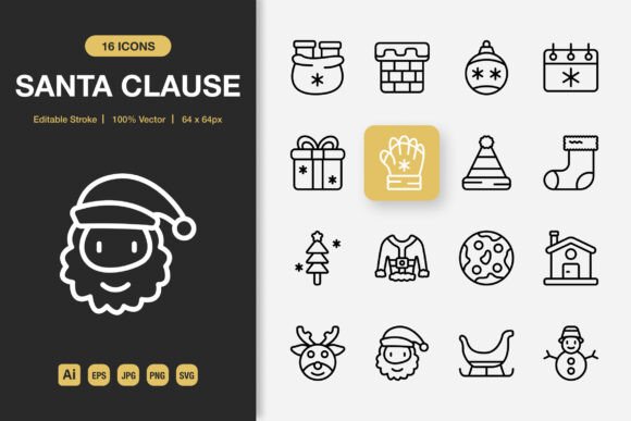 Santa Clause Outline Icons Graphics
