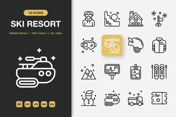 Ski Resort Outline Icons: Graphics and Icons for Branding