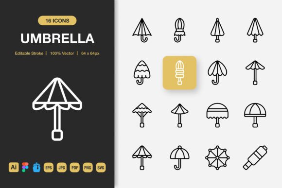 Umbrella Outline Icons: Graphics for Modern Design